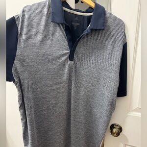 adidas Men's Polo Shirt - Navy and Gray Stripes